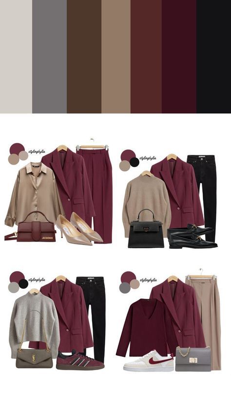 Burgundy Color Palette Outfit, Dark Autumn Winter Outfits, Deep Autumn Color Palette Clothes, Autumn Winter Colour Palette, Color Palette Winter 2024/2025, Dark Autumn Outfits Color Palettes, Deep Autumn Palette Outfits, Winter Deep Color Palettes, Burgundy Outfit Ideas Color Combos