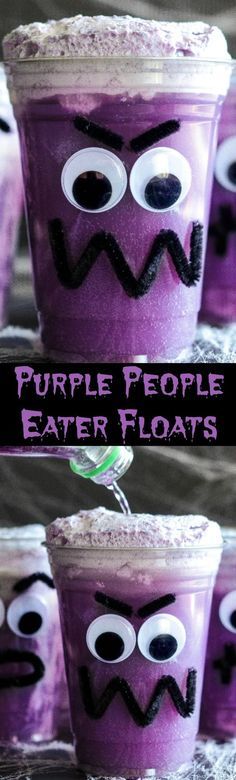 purple plastic cups with googly eyes and mustaches