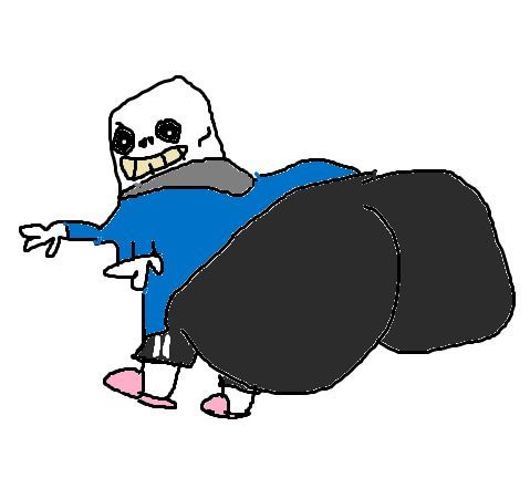 a cartoon character in blue shirt and black pants with arms spread out to the side