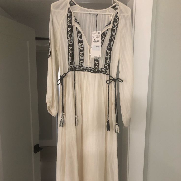 Zara Dress. New With Tags. Cream And Black. Purchased Off Of Here For Photos And Ended Up Using A Different Dress. Zara Bohemian Beige Dress, Zara Slip Dress, Yellow Floral Maxi Dress, Zara Maxi Dress, Quilt Dress, Cold Shoulder Maxi Dress, Crochet Knit Dress, Denim Maxi Dress, Long Knitted Dress