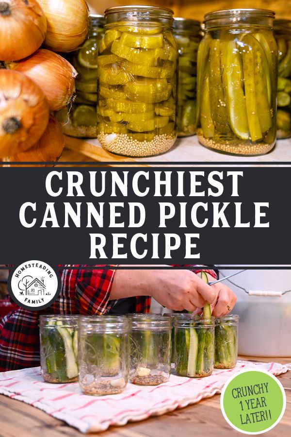 the recipe for crunchest canned pickles is shown in mason jars