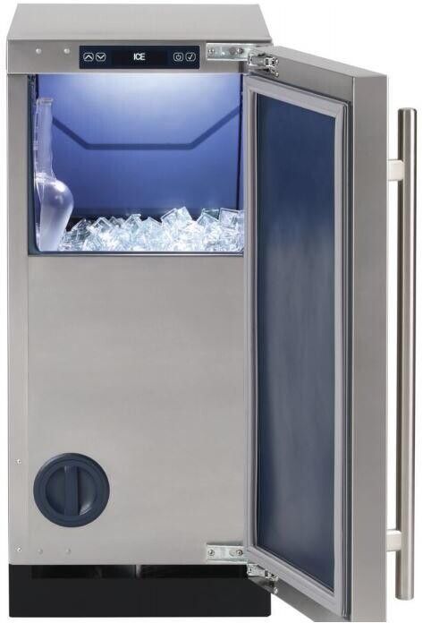 an ice machine with the door open