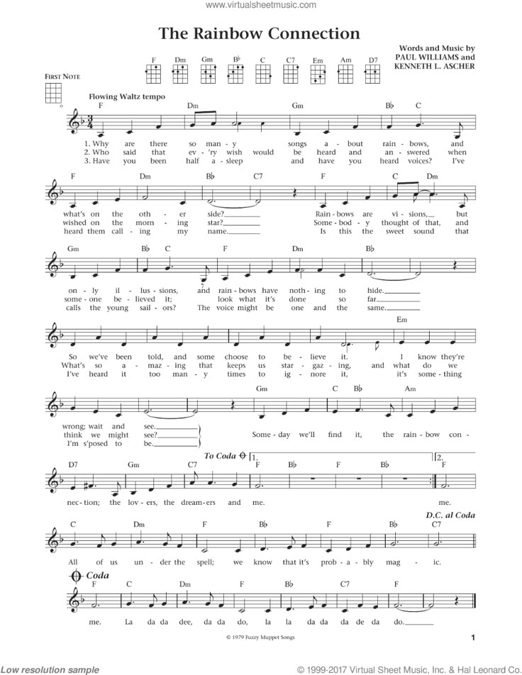 the rainbow connection sheet music for guitar with chords and tabs, arranged in two different styles