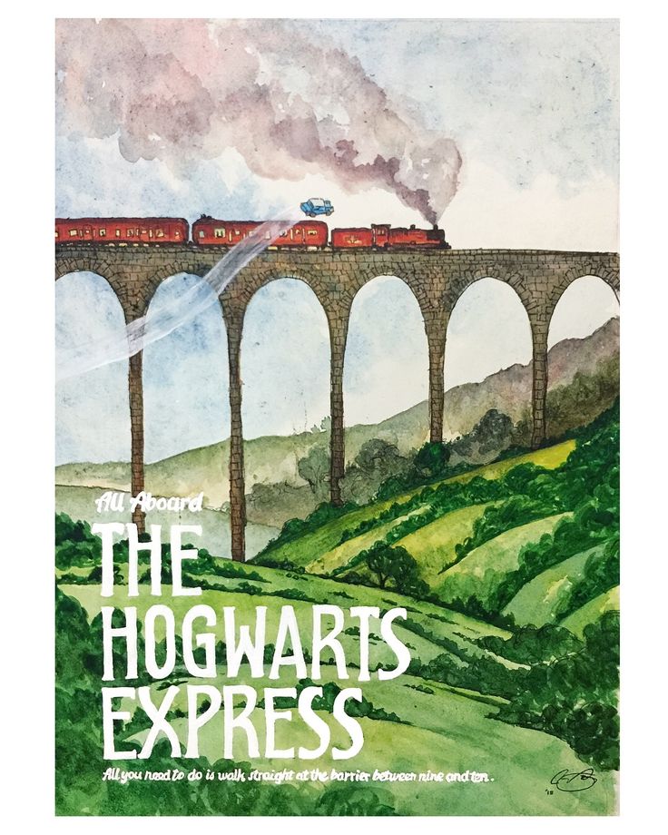 the hogwart's express poster features a train on a bridge