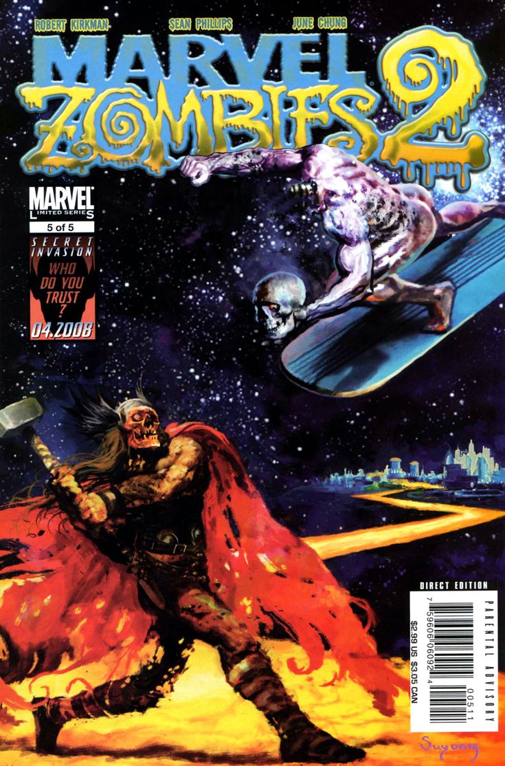 the cover to marvel zombies 2, featuring an image of a man on a skateboard