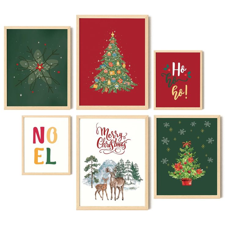 four christmas cards with different designs on them