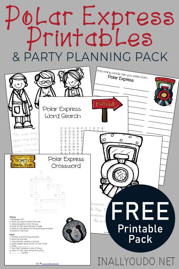 the polar express printables and party planning pack is shown with text overlay