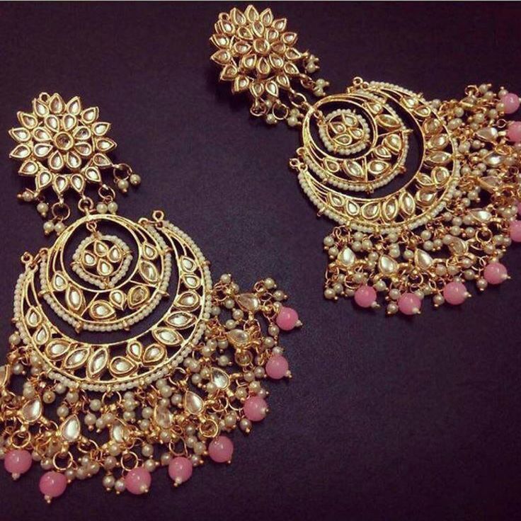 "Beautiful Handmade Bridal Wedding Designer Meenakari Beads Designer Chandbali Kundan Earrings Set embedded with Semi-precious Stones like Pearl,glass,stones.  This product is handmade & hence the product can be non-uniform & vary in color & texture. Color :  Gorgeous  Meena Kundan Gold Plated Earrings jewelry Set Earrings Size  = 4\" X 3\" (L X W) EXPEDITED DELIVERY (Chargeable) : Delivered 3 to 4 working days STANDARD DELIVERY (Free) : Delivered 8 to 10 working days" Earrings Indian Traditional, Indian Traditional Wedding, Indian Jewelry Earrings, Wedding Party Wear, Chandbali Earrings, Indian Jewellery Design Earrings, Earrings Indian, Pearl Necklace Set, Wedding Designer