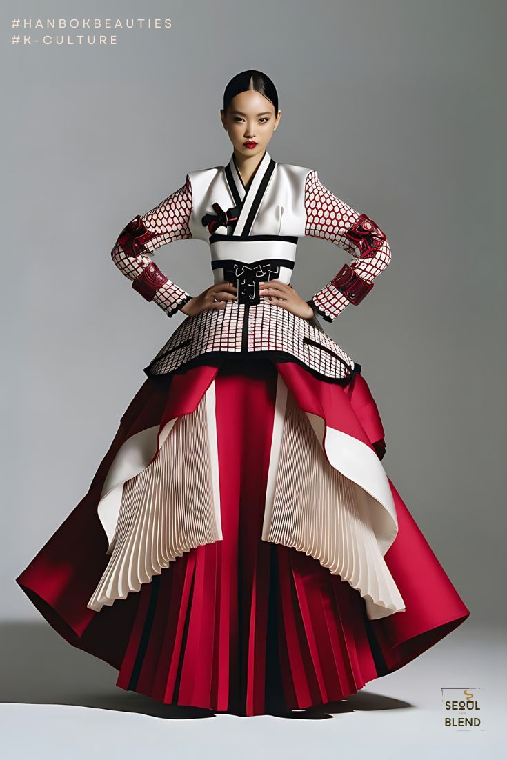 Hanbok Re-imagined: Haute Couture Fusion Japanese Haute Couture, Asian Inspired Fashion, Modernized Hanbok, Hanbok Pants, Modern Asian Fashion, Traditional Chinese Fashion, Traditional Korean Hanbok, Fusion Fashion, Trendy Date Night Outfit