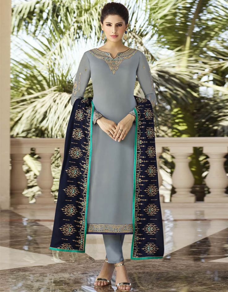 Grey Satin Georgette Lehenga Salwar Suits Grey Embroidery,Zari and Diamond Work:Arabic Attire Wedding Dresses Pakistani, Celana Fashion, Georgette Lehenga, Lehenga Suit, Churidar Suits, Embroidered Pants, Anarkali Gown, Party Wear Lehenga, Salwar Kameez Designs