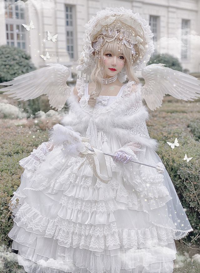 Diamond Honey 【-The Prayer of Angel-】 Vintage Classic Lolita JSK ◆ This Dress and Its Match Accessories Are Ready In Stock (Quick Delivery). ◆ The Quantity is Limited, Size M and Size L in Blue Color Have Been Sold Out. Angel Dress Aesthetic, Angelic Outfits, Gothic Aristocrat, Creme Dress, Fantasy Reference, Angel Dresses, Lolita Outfit, Lolita Outfits, Angel Outfit