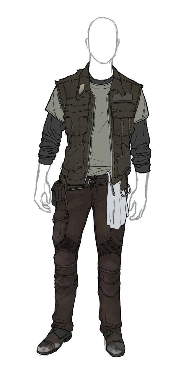 a drawing of a man wearing a vest and pants with his hands in his pockets