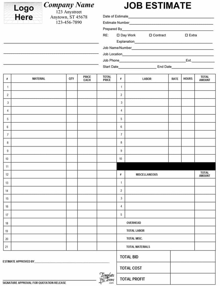 an invoice form with the company name and number on it, as well as other