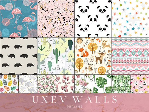 six different wallpapers with animals and plants on them, all in pastel colors