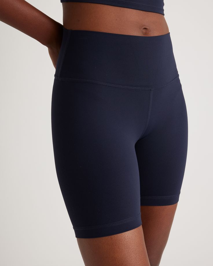 Perfect for yoga, low-impact exercises, or to wear anytime with your fave oversized sweatshirt. These versatile bike shorts are made with our buttery soft Ultra-Form fabric, featuring plenty of flex with 4-way stretch plus quick-dry, moisture-wicking, and anti-microbial technology. Get a couple of pairs, because you'll always want one ready to go.  | Quince | Women's Ultra-Form Bike Short in Deep Navy, Size Small, Nylon/Spandex Versatile Solid Athletic Shorts For Gym, Versatile Gym Athletic Shorts, Pilates Activewear With Built-in Shorts, Recycled Polyester Activewear With Built-in Shorts For Training, Functional Solid Activewear With Built-in Shorts, Functional Solid Color Activewear Shorts, Solid Color Athleisure Athletic Shorts With 4-way Stretch, Solid Compressive Athletic Shorts, Recycled Polyester Athletic Shorts For Workout