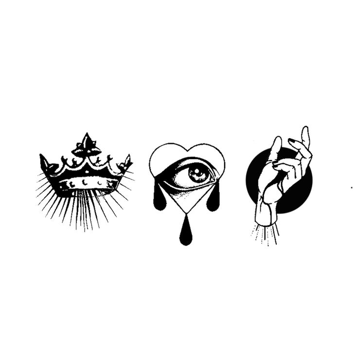 three different types of tattoos with the symbols on each side and an eye in the middle