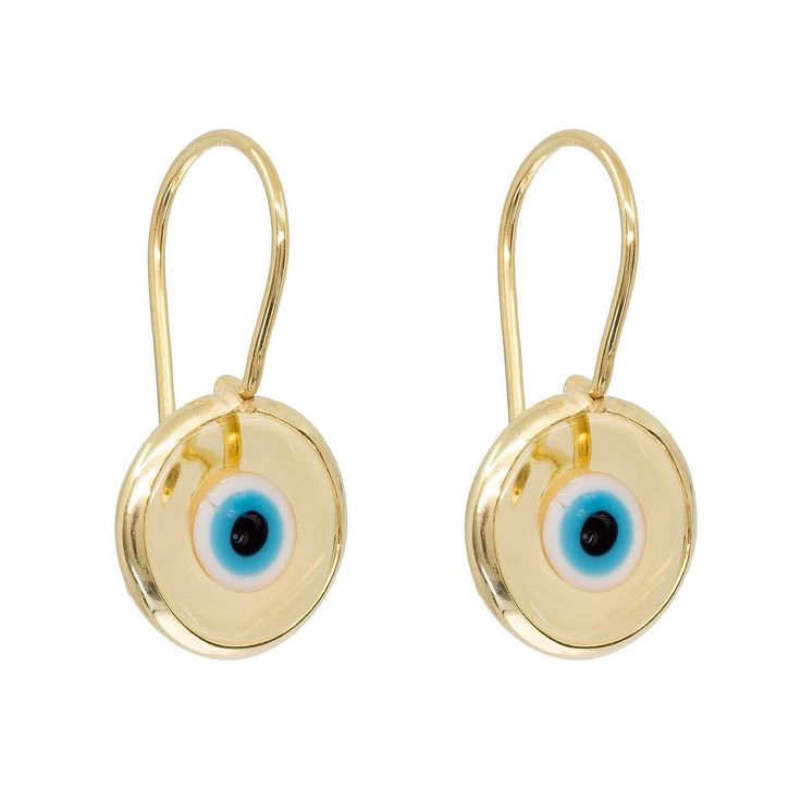 Inspired by our best-selling pendant, the breathtaking blend of colored glass and hand-painted designs in our Antique Evil Eye Earrings is bound to entice and astound. Unique in style and unmatchable in protective beauty, slip them on whenever you wish to make a strong impression, turn heads, and ignite the goddess within. 14k gold plated sterling Transparent eye .5" diameter disk Made by hand in Turkey, each piece is unique Evil Eye Earrings, Eye Earrings, Eye Make, The Goddess, Evil Eye, Colored Glass, Gold Earrings, Gift Card, Hand Painted