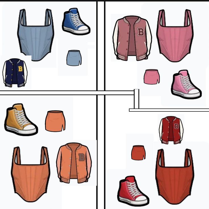 an image of different types of clothes and shoes