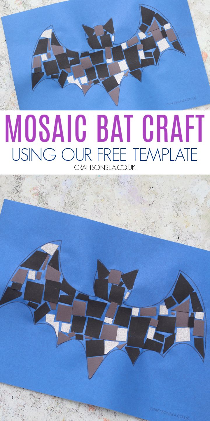 mosaic bat craft using our free template for kids to make it looks like they are flying