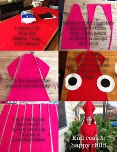 the instructions to make a red dress with eyes and ears for children's birthday party