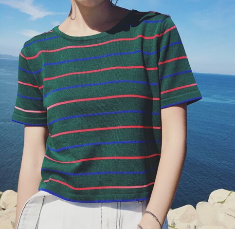 FREE+SHIPPING+WORLDWIDE  COLOR:+GREEN+/+BLUE ONE+SIZE LENGTH+45CM BUST+84CM Blue Knit T-shirt For Spring, Casual Blue Knit T-shirt, Green Knit Short Sleeve T-shirt, Spring Blue Knit T-shirt, Blue Knit T-shirt For Summer, Green Knit T-shirt For Summer, Spring Green Knit T-shirt, Current Joys, Knitted Tee