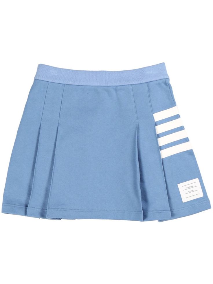 cornflower blue cotton stripe detailing fully pleated elasticated waistband thigh-length Thom Brown Skirt, Bad Liar, Navy Blue Skirt, Sublimation Ideas, Brown Skirt, Brown Skirts, City Dress, Airport Fashion, Summer Beach Wear