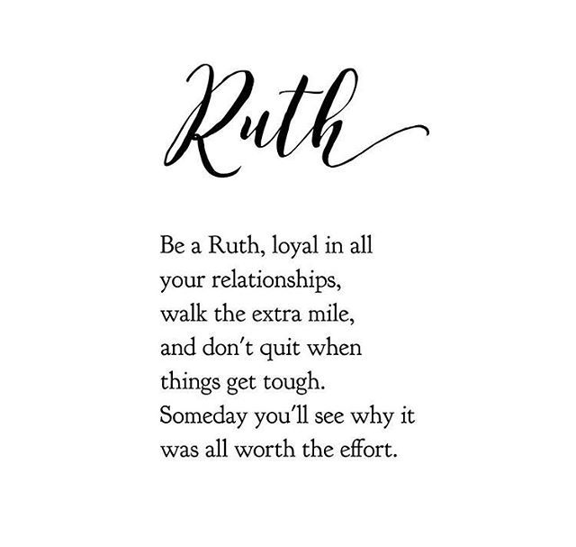 the words ruth written in cursive ink on white paper with black lettering and handwritten