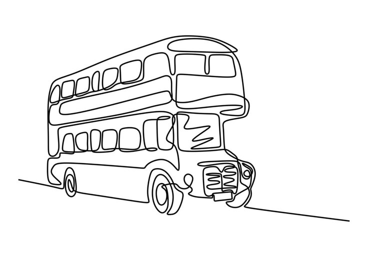 a black and white drawing of a double decker bus