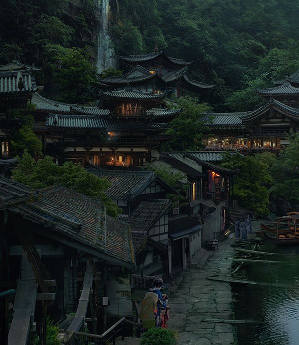 Asian Village, Japanese Village, Japan Architecture, Asian Architecture, Japon Illustration, Japan Aesthetic, Aesthetic Japan, Japanese Architecture, Matte Painting