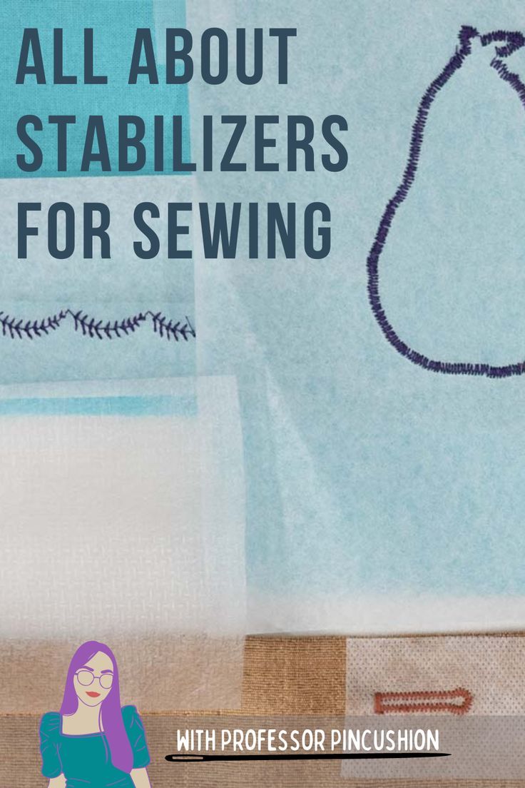 a woman is standing in front of a poster with the words all about stabilizers for sewing