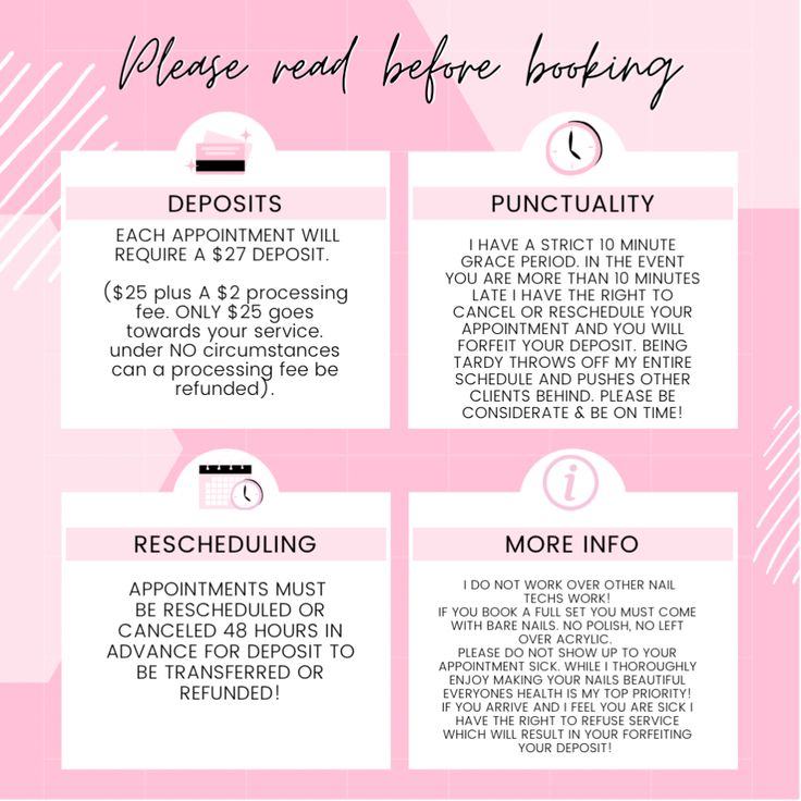 Nail Tech Appointment Policy, Appointment Reminder Templates, Booking Policy Salon, Policies For Nails, Promoting Lash Business, Lash Tech Booking Policy, Nail Business Policy, Nail Rules For Clients, No Call No Show Appointment