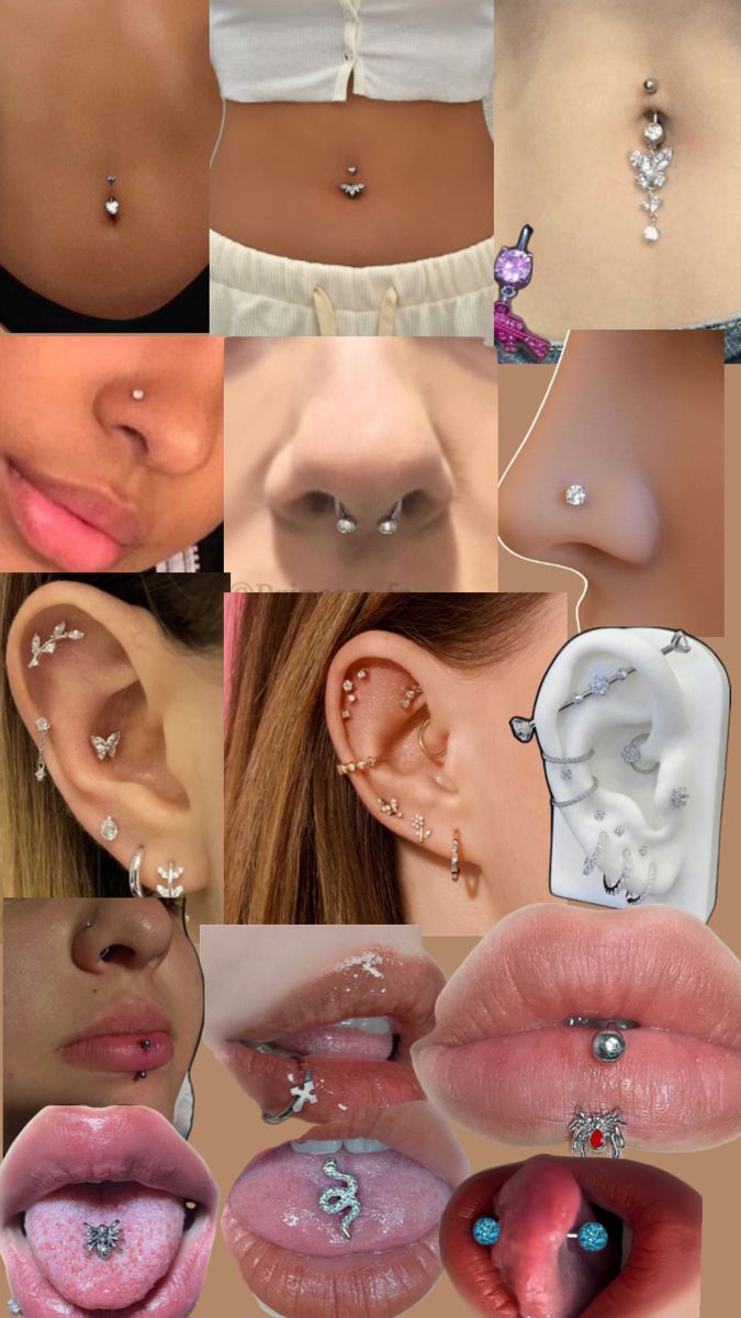 multiple images of different types of piercings