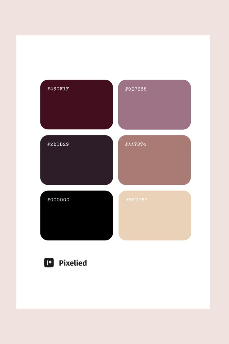 the color palette is shown in shades of pink, brown and black with white text