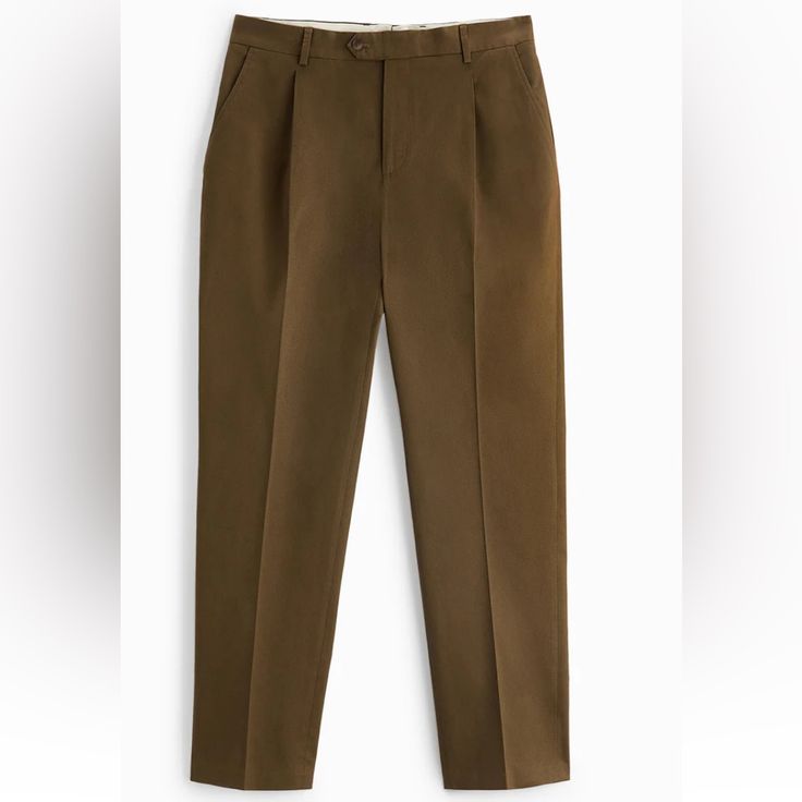 Zara Pleated Trousers Size 30 Nwt Ref| 0706/134/707 97% Cotton, 3% Elastane Measurements Are Approx Pants Lying Flat Waist 15.75" Rise 11" Inseam 29" Items Are Retail Store Purchases And May Have Been Handled Or Tried On By Store Customers Prior To Sending, Photos Are Taken Of Item With Shipping Label And A Zip Tie Tag Attached To Represent The Item Purchased And Shipped Tapered Chinos With Pockets For Work, Tailored Tapered Bottoms For Workwear, Classic Tapered Bottoms For Workwear, Tapered Chinos With Welt Pockets For Work, Classic Tapered Leg Chinos For Work, Classic Brown Work Pants For Business Casual, Brown Flat Front Dress Pants For Work, Brown Classic Business Casual Work Pants, Classic Tapered Pants With Pockets