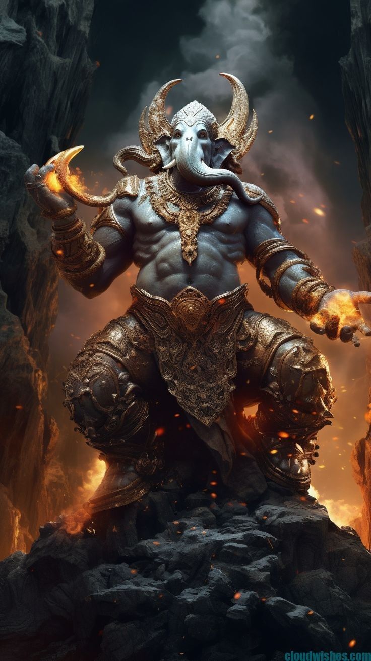 an image of a god with horns on his head and arms, standing in the middle of