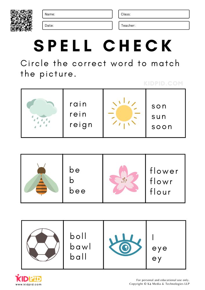 a printable spelling game for kids with pictures and words to spell the word's name