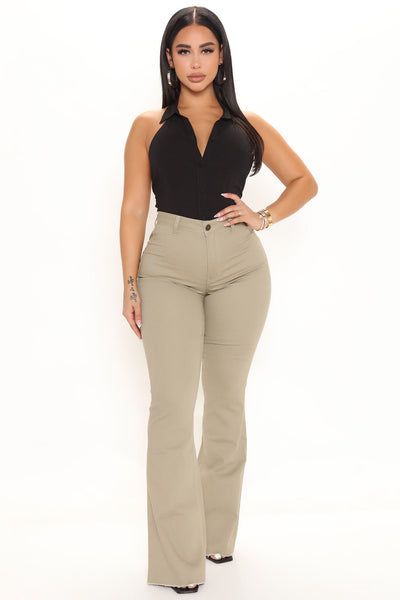 Available In Khaki. High Rise Stretch Denim Back Pocket Detail Flare 11" High Rise 34" Inseam Disclaimer: To Keep The Aesthetic Of This Garment. Please Follow The Care Instructions Carefully. 98% Cotton 2% Spandex Imported High Rise Stretch Khaki Pants, Khaki High Rise Stretch Pants, Khaki High Waist Stretch Jeans, Fitted High Rise Khaki Jeans, Stretch Khaki Mid-rise Jeans, Fitted High-rise Khaki Jeans, Khaki Stretch Mid-rise Jeans, Casual Stretch Khaki Jeans, Stretch Khaki Jeans For Fall