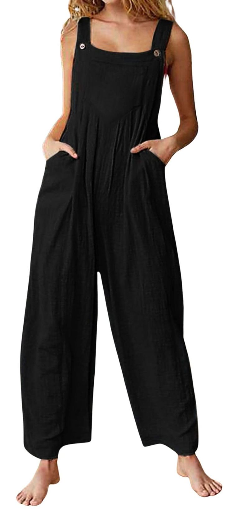 PRICES MAY VARY. Pull on style/ Loose fit Milk fiber. Lightweight, thin, skin friendly and breathable to wear in spring, summer and fall. Features: Sleeveless/ Straps with 2 buttons/ Floral print/ 2 Side pockets/ Wide leg bell bottom flare palazzo pants/ Ruffle pleated style/ Color- black, red, yellow, grey, purple Cotton overall jumpsuit: The loose jumpsuit for women is fitted as everyday wear streetwear casual sleeveless wide leg tank jumpsuit linen overalls, wear to work loose ruffle bib over Jumpsuit Damen Elegant, Button Suspenders, Overalls Casual, Strap Pants, Pocket Jumpsuit, Jumpsuit Casual, Loose Jumpsuit, Fitted Jumpsuit, Jumpsuit Elegant