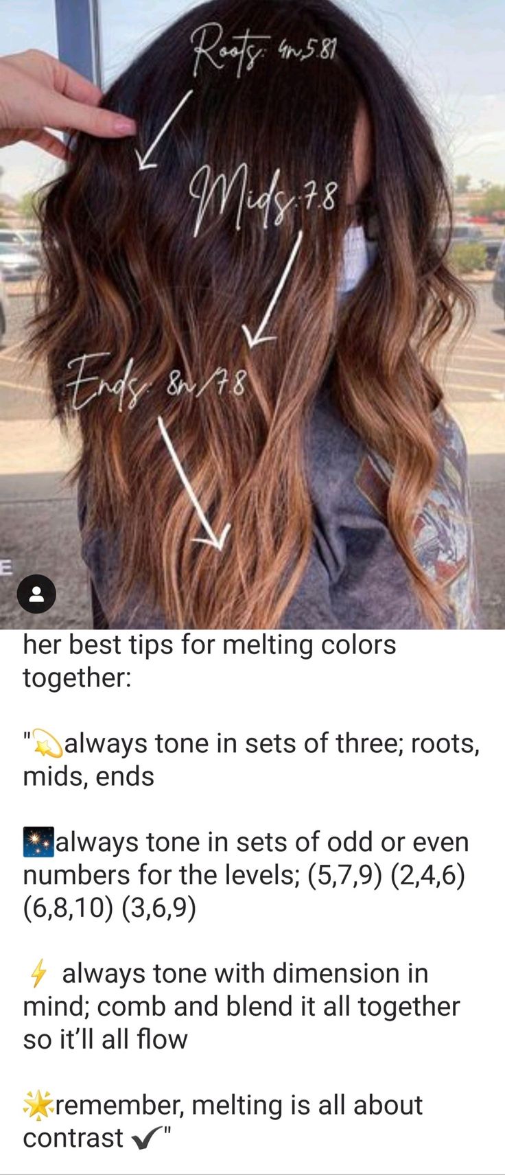 Balayage master @coloredbyliz offers tips to melt colors together Root Melt Brunette To Auburn, Root Melt Brunette To Copper, Melted Copper Hair, Brunette Colour Melt, Dark Hair Color Melt, Colour Melt Hair Brunette, Diy Color Melt Hair At Home, How To Root Melt At Home, Dark Color Melt