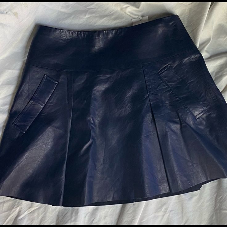 New With Tags, Never Worn, Perfect Condition, Blue Leather Mini Skirt, Perfect For Summer Or Fall, Cute With Tank Top And Wedges Or Sweater With Boots Fitted Blue Leather Bottoms, Navy Blue Mini Skirt, Blue Leather Skirt, Genshin Oc, Leather Skater Skirts, 80s Skirt, Mini Pleated Skirt, Navy Blue Skirt, Blue Mini Skirt