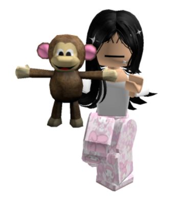 a cartoon monkey and girl holding onto each other's arms while standing in front of a gift box