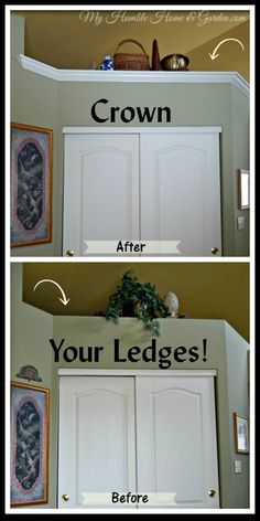 the before and after pictures show how to paint an armoire with white paint on it