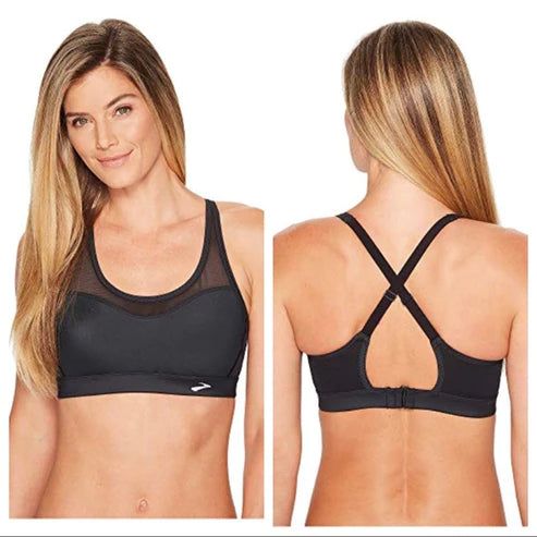 Unleash Your Run's Potential: Brooks FastForward Crossback Bra (Black Mesh) Breathable Power: Sleek mesh panels optimize airflow, keeping you cool and confident mile after mile. Supportive Fit: Racerback design and molded cups provide secure hold for high-impact workouts. Move with Freedom: Flatlock seams minimize chafing for smooth, irritation-free runs. Adjustable Comfort: Customize your fit with adjustable straps and hook-and-eye closure. Brooks Quality: Trust the brand dedicated to runners f Black Mesh Sports Bra With Medium Support, Black Mesh Sports Bra With Moisture-wicking, Functional Black Mesh Sports Bra, Black Mesh Sports Bra For Training, Black Mesh Racerback Sports Bra, Mesh Sports Bra With Go-dry Technology, Sporty Black Sports Bra With Breathable Mesh, Black Nylon Sports Bra With Mesh Back, Black Mesh Sports Bra