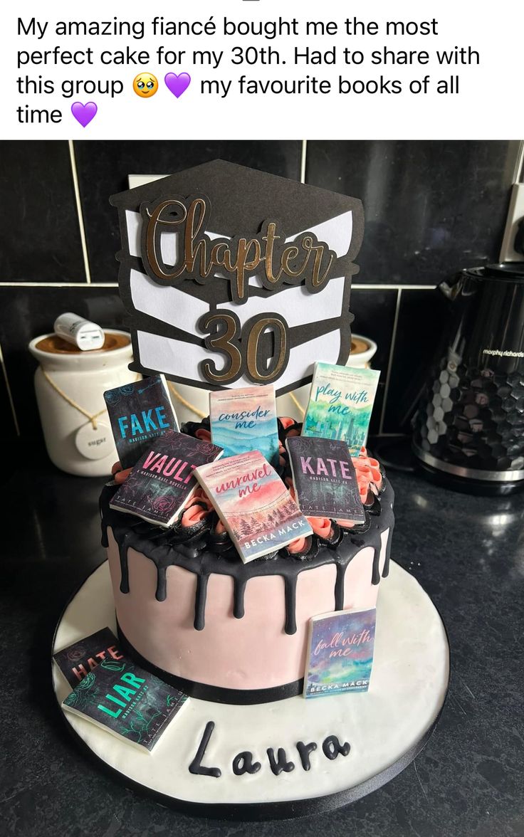 a cake that is sitting on top of a table with the words'my amazing fancies bought me the most perfect cake for my 30th - ha