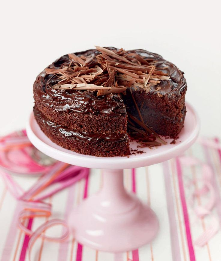 a chocolate cake with one slice cut out