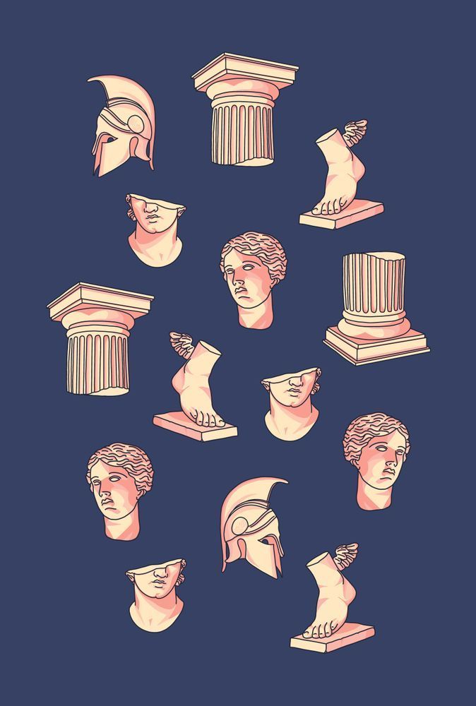 the heads of ancient greek men and women are depicted in this hand - drawn illustration