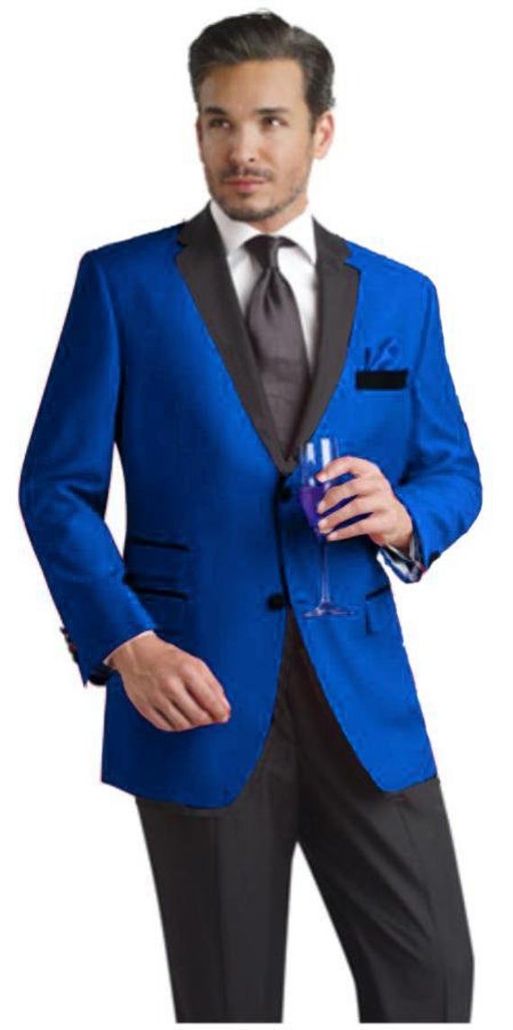 Mens Formal Two Button Notch Party Suit Royal Blue Tuxedo Tux Blazer W/ Black Lapel + Free Pants Dinner Jacket Fashion Casual Product Description Royal Blue Two Button Notch Party Tuxedo-100% Light Weight Polyester - very durable and easy to clean, black acetate inside body lining. Non-Adjustable Exact Waist Size Black Trousers are Paired Six Inches lower than Jacket. Blue suits and tuxedos became widely popular Fall trend in mens clothing trends, this trend continues to rise! Various suit and t Lavender Tuxedo, Velvet Blazer Mens, Mens Suit Colors, Purple Tuxedo, Prom Slay, Steve Urkel, Suit Purple, Red Tuxedo, Exotic Shoes