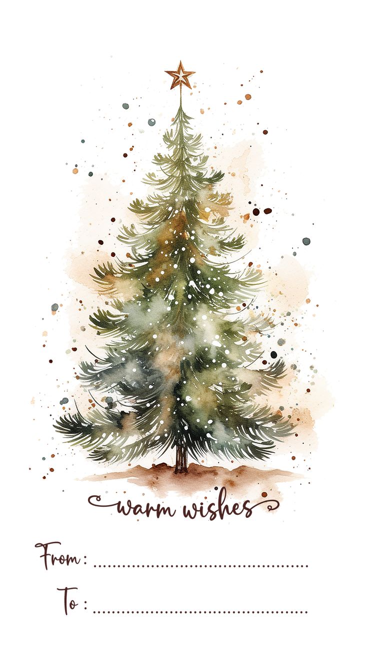 a watercolor christmas tree with the words merry wishes