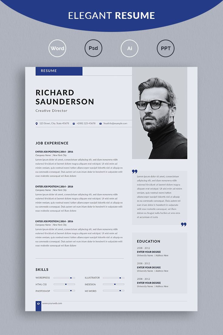 a clean and modern resume template with blue accents on the front, in two different colors