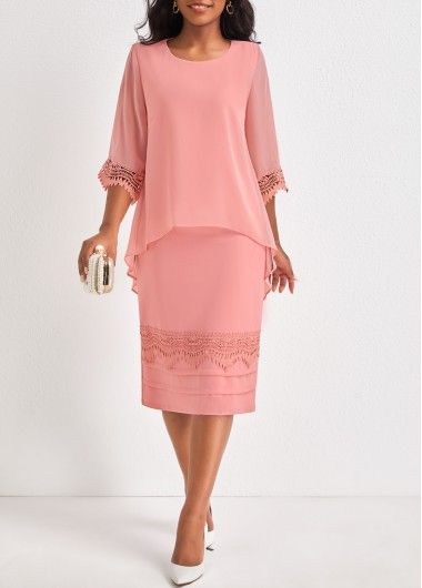 Color:Dusty Pink;Size:M;Size:L;Size:XL;Size:XXL;Package Contents:1 X Dress;Occasion:Work;Style:Elegant; Elegant Fitted Fake Two-piece Dress, Elegant Pink Two-piece Dress For Party, Elegant Pink Two-piece Party Dress, Elegant Pink Two-piece Dress For Spring, Grandma Dress, Spring Fashion Work, Plus Size Elegant Dresses, Dusty Pink Dresses, Bodycon Casual